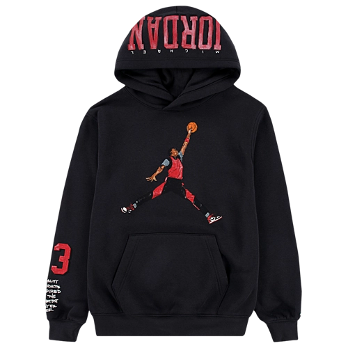 Jordan junior hoodie in black with a drawstring hood and logo on the front, perfect for casual wear.