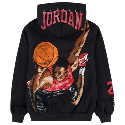 Junior Jordan hoodie in black with a front kangaroo pocket and iconic Jumpman logo on the chest.