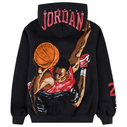 Junior Jordan hoodie in black with a front kangaroo pocket and iconic Jumpman logo on the chest.