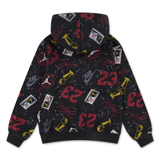 Hoodie - Jordan noir avec impressions rouges, jaunes et grises, motifs basket et chiffres, pour garçon, vue de dos