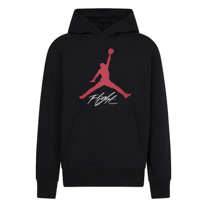 Hoodie - Jordan noir en coton avec logo rouge Flight et poche kangourou, style garçon, vue de face.