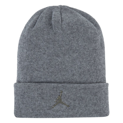 Tuque - Jordan grise en tricot poly/coton avec logo noir, style classique pour enfant, vue de face serrée.