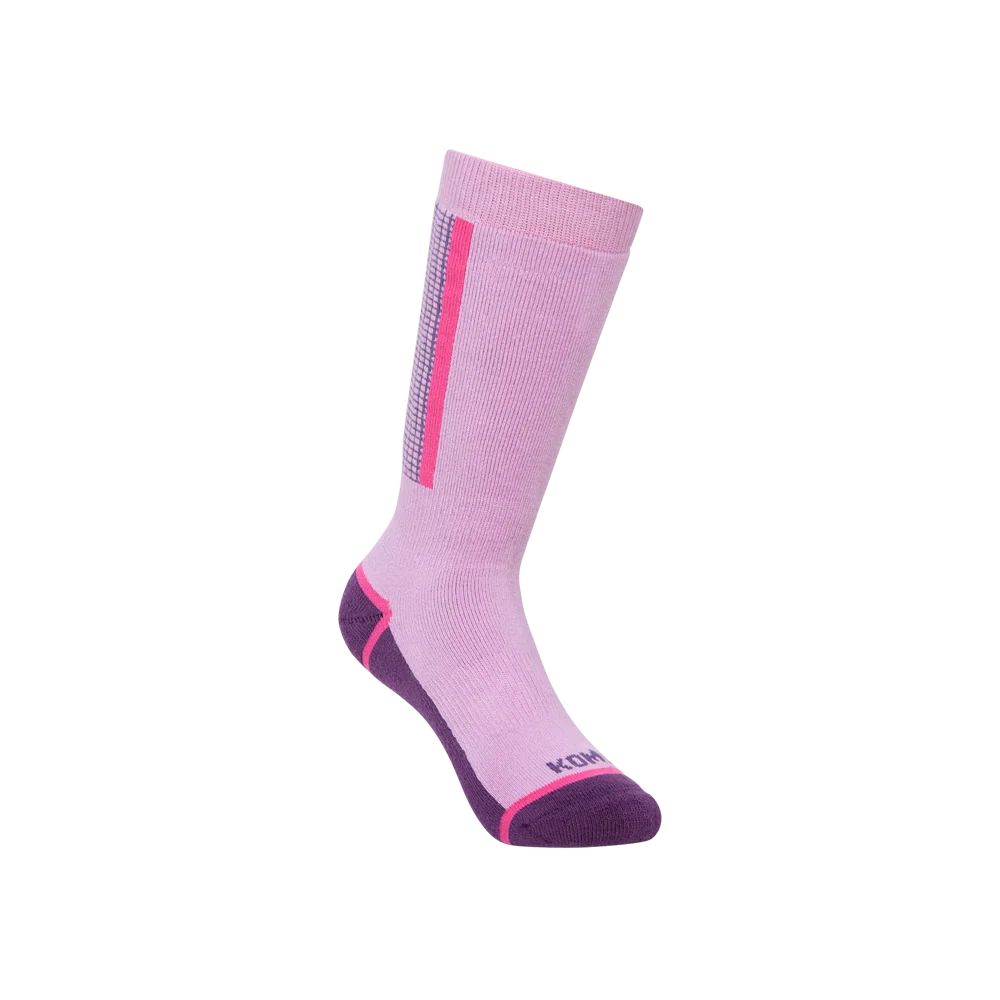 Bas thermal Paragon - Kombi rose avec talon et pointe violets et bande latérale rose vif vue de profil