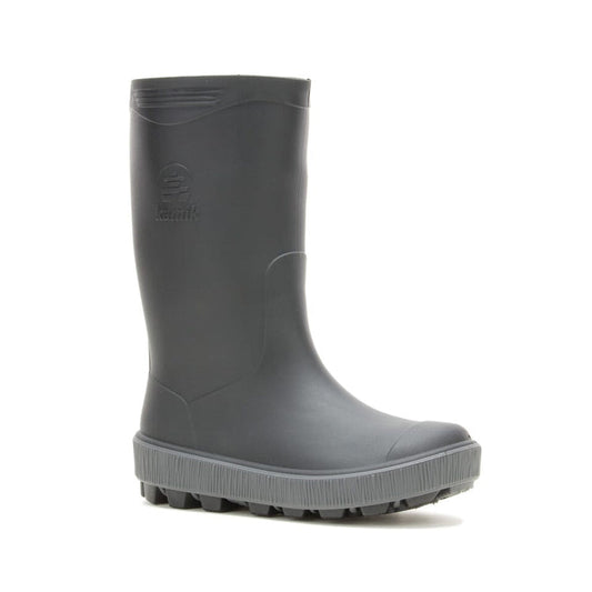 Bottes de pluie Riptide - Kamik gris foncé en caoutchouc synthétique, imperméable, pour enfant, vue de profil droite.