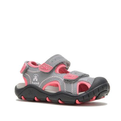 Sandales - Seaturtle 2 Kamik grises et roses en matériau imperméable, pour fille enfant, vue de profil angle gauche.