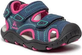 Sandales - Seaturtle 2 Kamik bleu marine et rose en néoprène imperméable, pour enfant, vue de biais côté gauche.