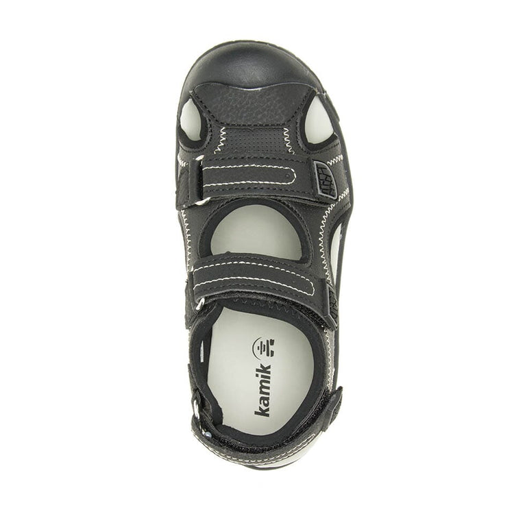 Sandales - Seaturtle 2 Kamik noires avec détails blancs, fermeture velcro, waterproof, pour garçon, vue de dessus centrée.