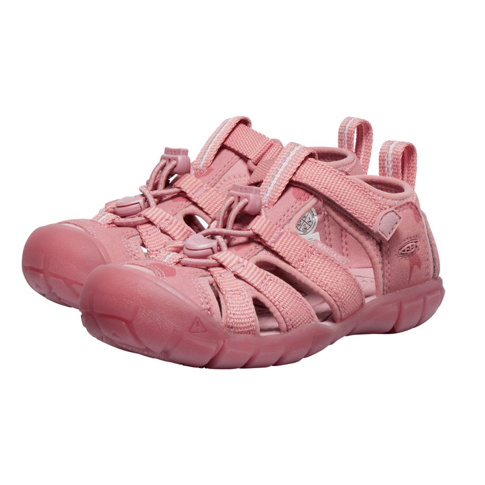 Sandales - Seacamp II Keen roses en caoutchouc léger pour enfant, style sportif avec fermeture velcro, vue trois quarts face.