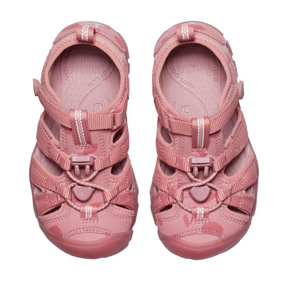 Sandales - Seacamp II Keen roses pour enfant, style sport avec fermeture réglable, vue de dessus détaillée.