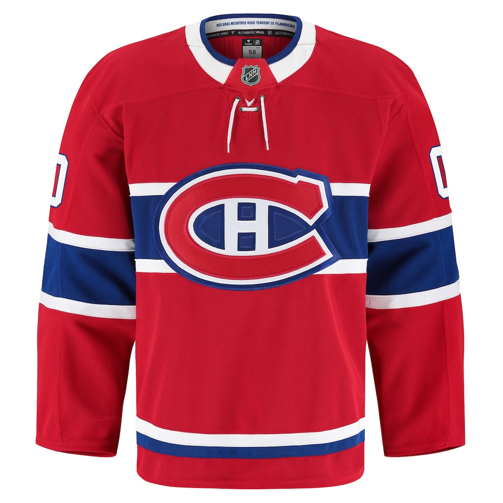 Jersey de hockey Canadiens - Xhekaj rouge, bleu et blanc, style classique sans cordons, vue de face, tissu technique adulte