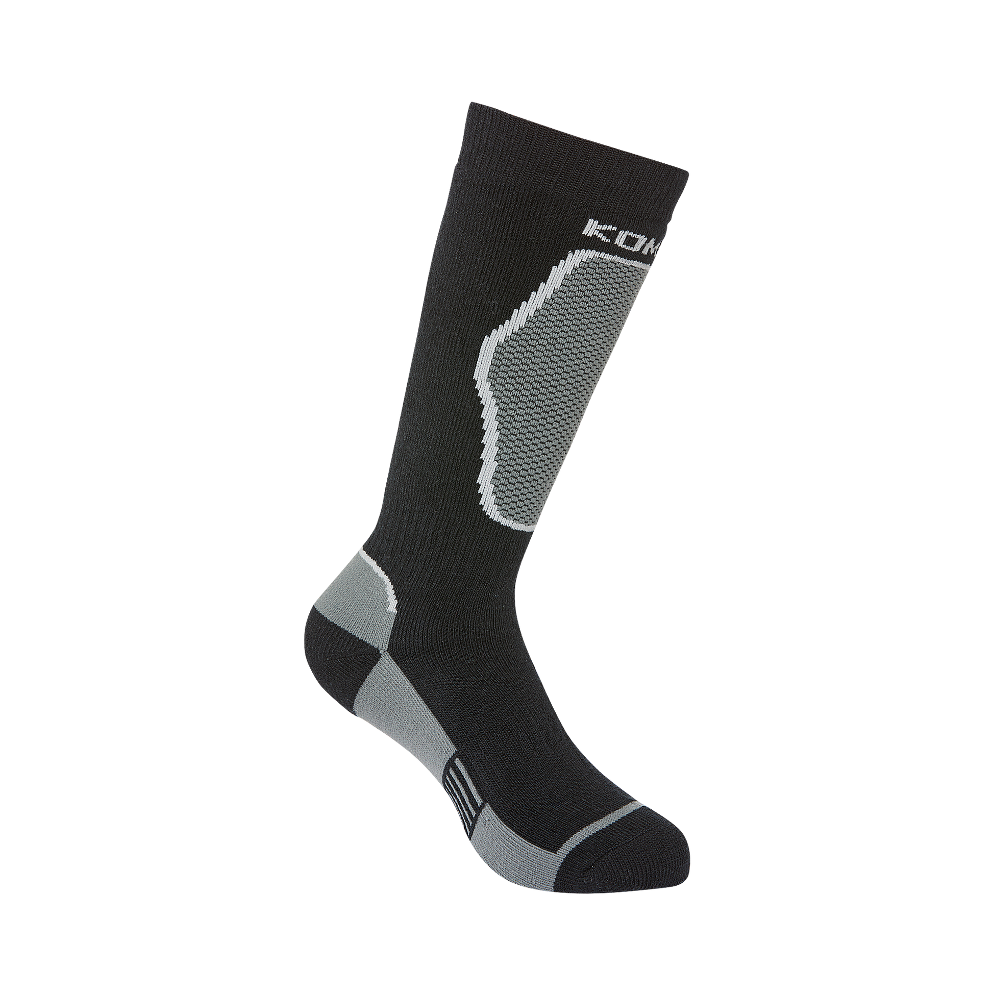 Bas thermal - Kombi noir et gris avec renforts en maille, matière acrylique et nylon, taille adulte, vue de profil gauche.