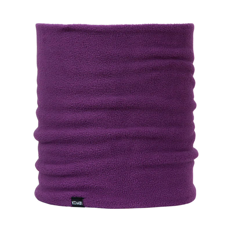 Cache-cou d'hiver en polar - Kombi violet uni en polaire épaisse, chaud et doux, vue face isolated sur fond blanc.