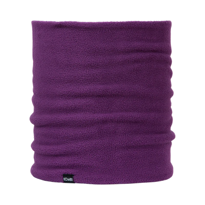 Cache-cou d'hiver en polar - Kombi violet uni en polaire épaisse, chaud et doux, vue face isolated sur fond blanc.