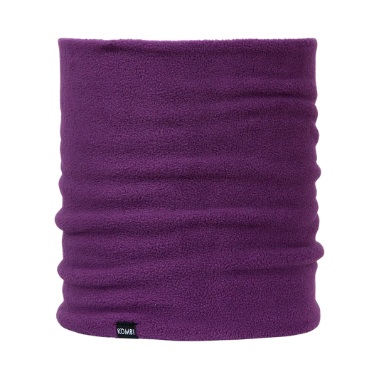 Cache-cou d'hiver en polar - Kombi violet uni en polaire épaisse, chaud et doux, vue face isolated sur fond blanc.