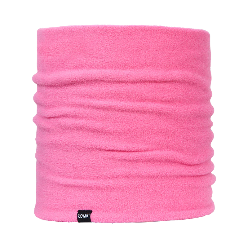 Cache-cou d'hiver en polar - Kombi rose vif en polyester polaire épaisse, style tube, vue de face.