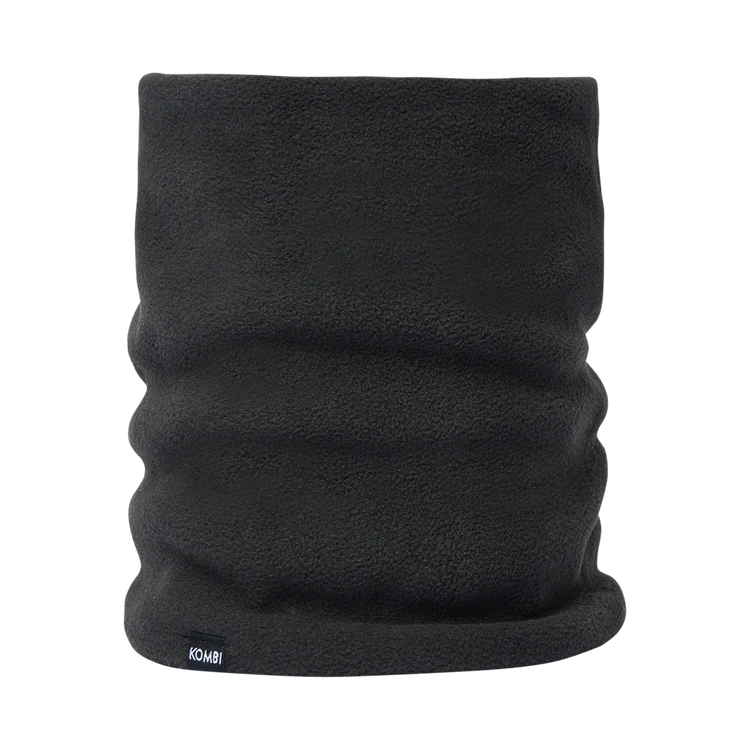 Cache-cou d'hiver en polar - Kombi noir en polyester polaire épaisse et douce, vue de face, taille adulte unisexe.