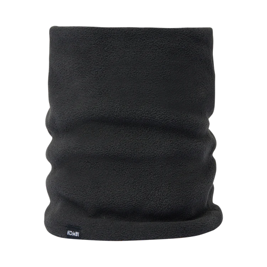 Cache-cou d'hiver en polar - Kombi noir en polyester polaire épaisse et douce, vue de face, taille adulte unisexe.