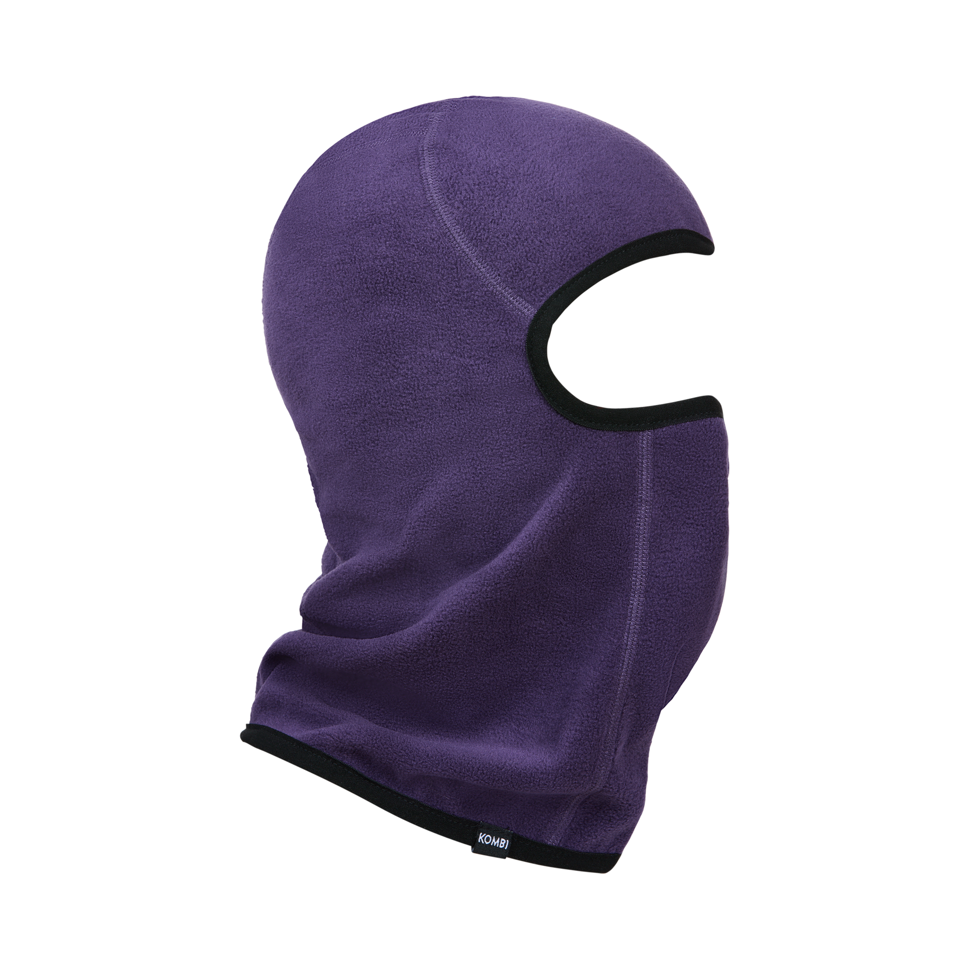 Cagoule en polaire COZY - Kombi violette avec bordure noire, en polyester épais, style enfant, vue de profil gauche.