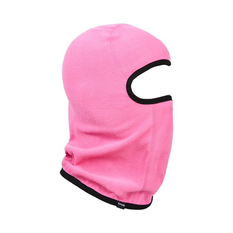 Cagoule en polaire COZY - Kombi rose avec bordure noire en polyester épais, style enfant, vue de profil gauche