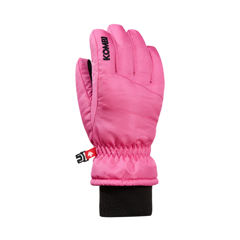 Gants d'hiver The Peak - Kombi rose vif pour enfant, revêtement polyester, paume cuir synthétique, vue de dessus côté paume gauche