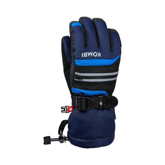 Gants d'hiver Yolo - Kombi bleu marine et noir avec bandes réfléchissantes et fermeture ajustable, vue de face