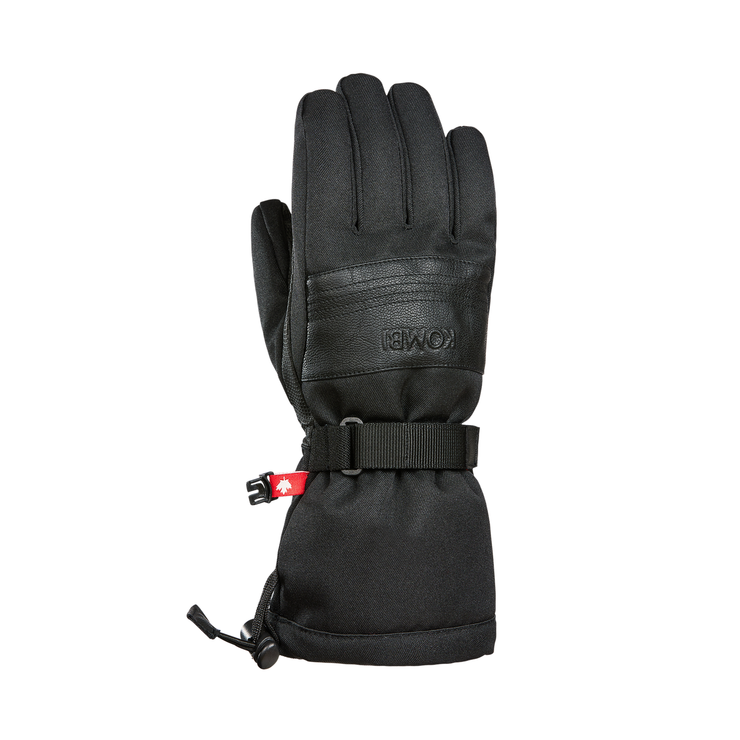 Gants d'hiver - Kombi Majestic noirs en tissu isolant et renforts cuir, style adulte, vue de face porté seul.