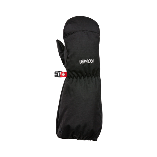 Mitaines d'hiver Easy Peasy - Kombi noires avec logo blanc, tissu polyamide résistant, pour enfant, vue de dessus face paume.