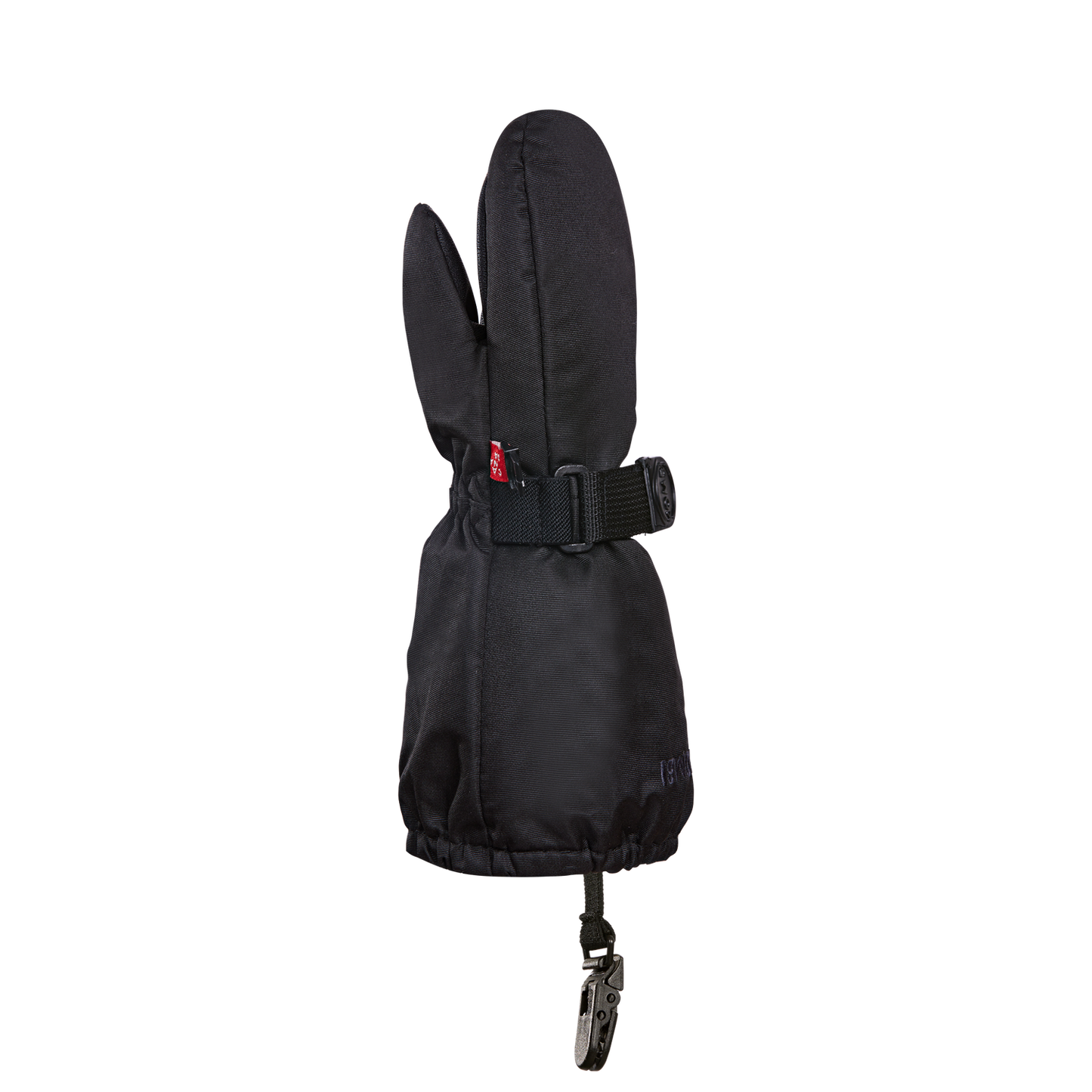 Mitaines d'hiver - Kombi The Crazy Cariboo noires en polyester et polyamide, vue de côté avec bracelet ajustable, taille enfant.