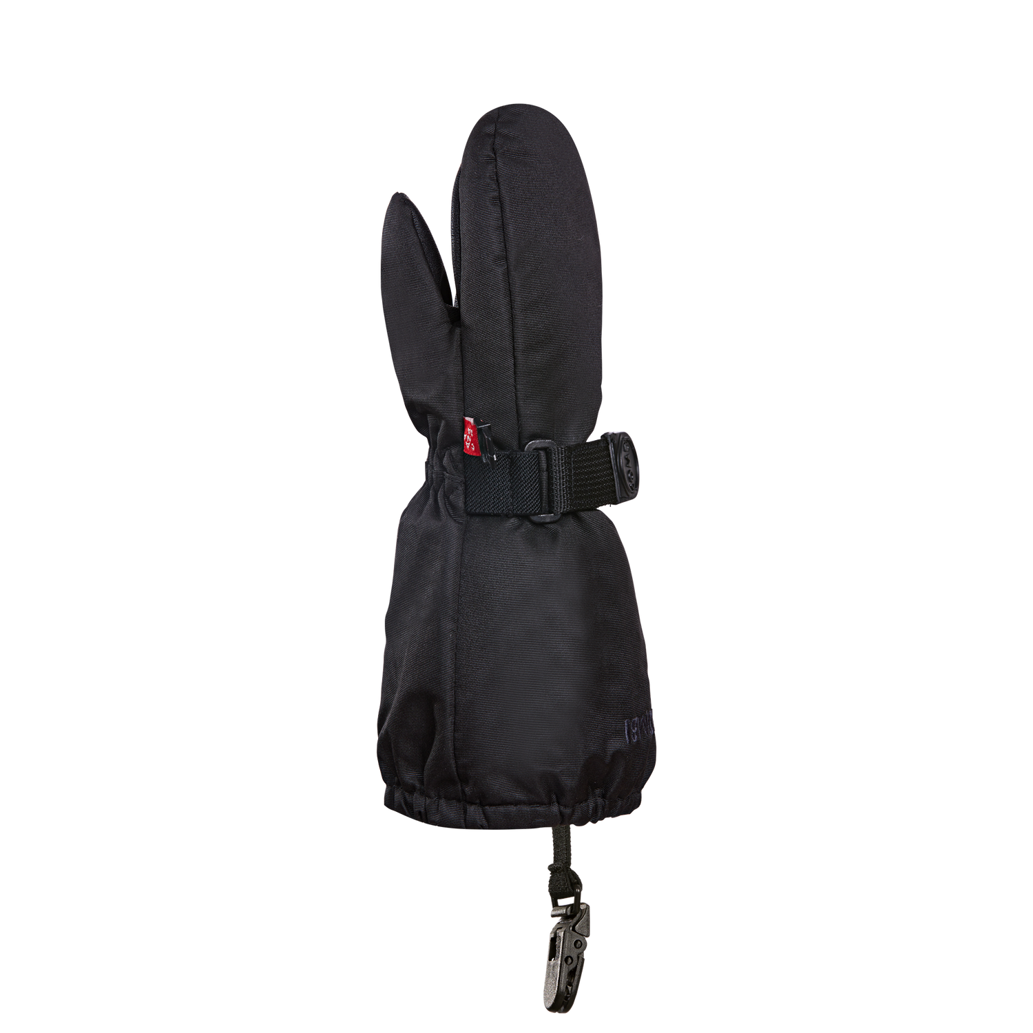 Mitaines d'hiver - Kombi The Crazy Cariboo noires en polyester et polyamide, vue de côté avec bracelet ajustable, taille enfant.