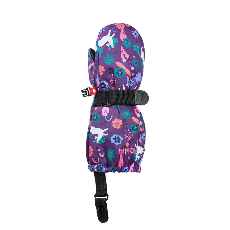 Mitaines d'hiver - Kombi The Crazy Cariboo violettes à motifs animaux et fleurs, isolation polyester, vue de face, enfant.