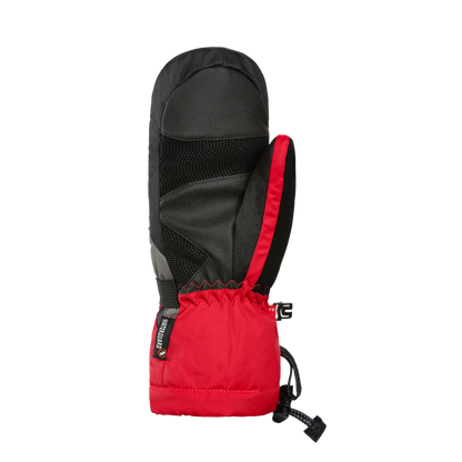 Mitaines d'hiver - Kombi Yolo rouges et noires en polyamide et cuir synthétique, isolées, vue de dos et paume