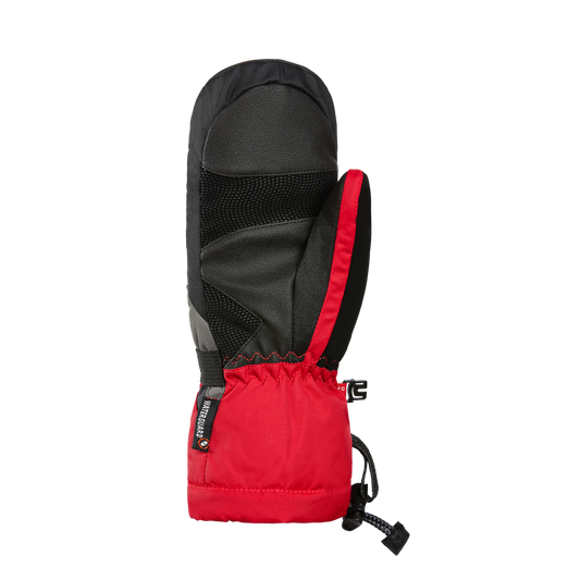 Mitaines d'hiver - Kombi Yolo rouges et noires en polyamide et cuir synthétique, isolées, vue de dos et paume