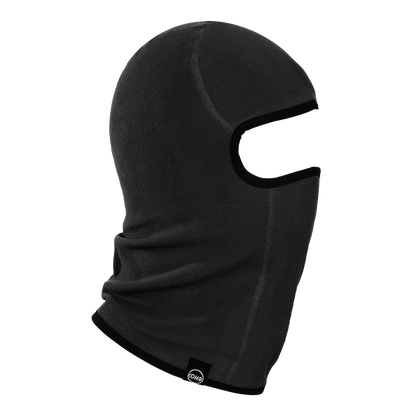 Black Kombi The Cozy Fleece Balaclava for kids, showcasing a warm, snug fit ideal for winter outdoor activities.