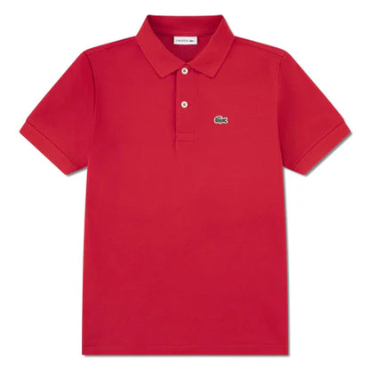 Polo - Lacoste rouge en tricot piqué coton avec petit logo brodé crocodile, pour garçon, vue de face.