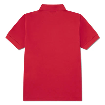 Polo - Lacoste rouge en piqué coton, manches courtes, pour garçon, vue de dos, col classique