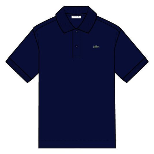 Polo - Lacoste bleu marine en piqué de coton, col classique, manches courtes, pour garçon, vue de face.