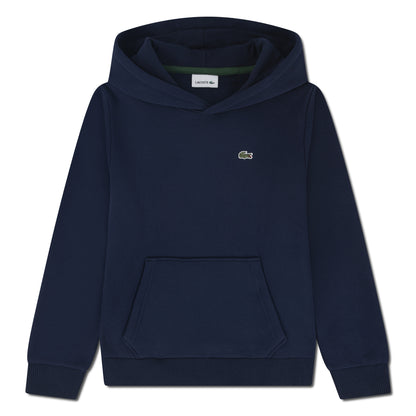 Hoodie - Lacoste bleu marine en coton polyester pour garçon avec capuche et poche kangourou, vue de face.