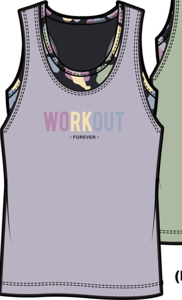 Camisole - M.I.D lilas avec imprimé multicolore "WORKOUT FOREVER", en coton, pour fille, vue de face.