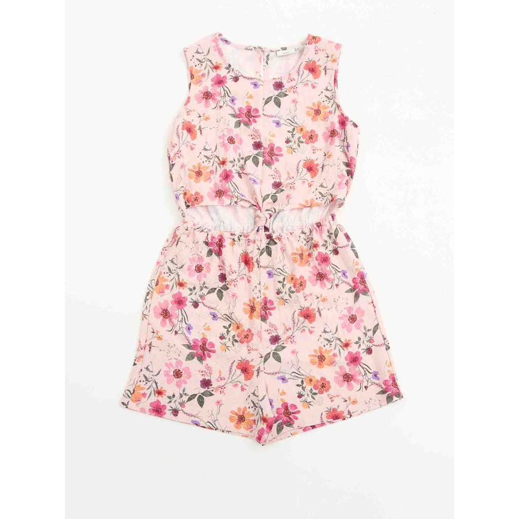 Combi-Short - M.I.D. rose clair à motif floral multicolore, sans manches, taille élastique, pour fille, vue de face.