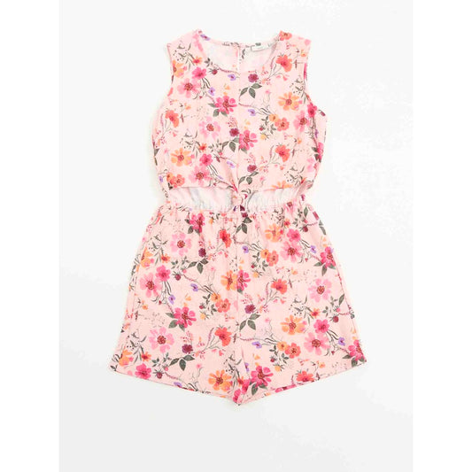 Combi-Short - M.I.D. rose clair à motif floral multicolore, sans manches, taille élastique, pour fille, vue de face.