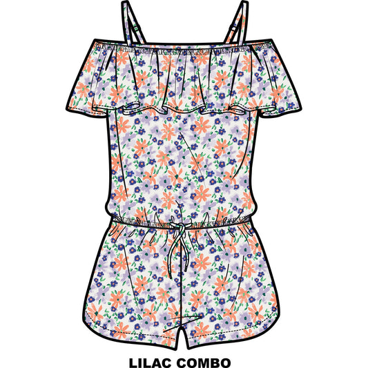 Combi-Short - M.I.D en viscose imprimé floral lilas, orange et bleu, bretelles fines, pour fille, vue de face