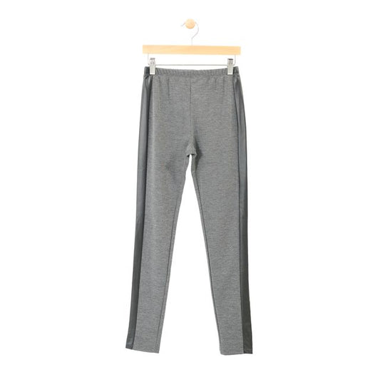 Pantalon - M.i.D. gris clair avec bandes latérales foncées, coupe ajustée, tissu jersey, pour fille, vue de face suspendu