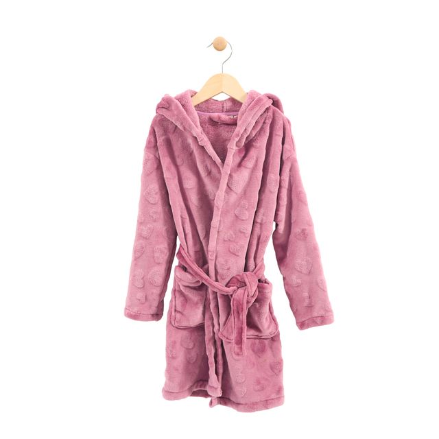 Robe de Chambre  - M.I.D. rose en tissu ultra doux à capuche avec ceinture et poches, pour fille, vue de face suspendue