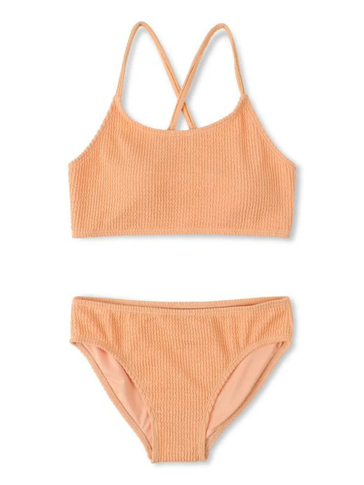 Maillot de bain - Mandarine & Co deux pièces orange texturé en polyester et spandex, pour enfant, vue de face