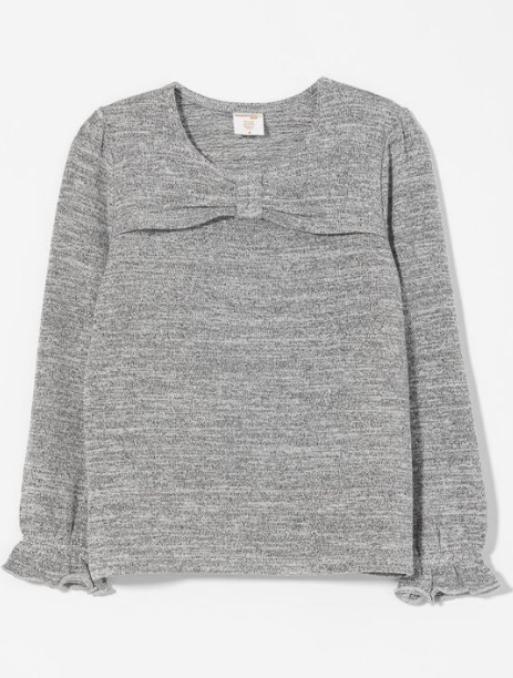 Chandail - Mandarine & Co gris chiné en viscose polyester et spandex, manches longues avec volants, pour fille, vue de face