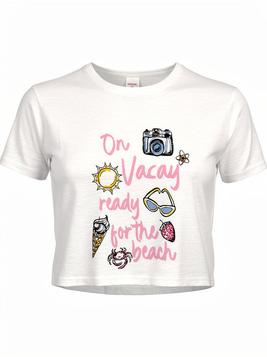 T-Shirt - Mandarine & Co blanc à manches courtes avec motifs colorés et texte rose, pour fille, vue de face.