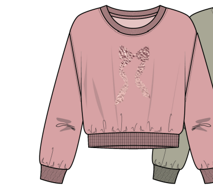 Chandail - Mandarines & Co rose poudré avec nœud pailleté devant, en coton, pour fille, vue de face.