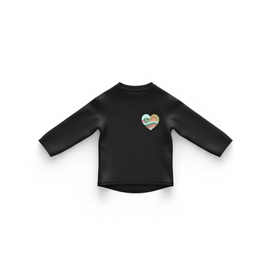 Chandail U.V - Mandarine & Co noir manches longues avec motif cœur multicolore, coton, pour fille, vue de face