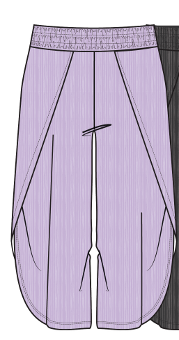 Pantalon - Mandarine & Co lilas en polyester et spandex, taille élastique, style ample, vue de face.