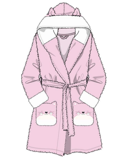 Robe de chambre - Mandarine & Co rose clair en polyester avec capuche oreilles, poches chat, pour fille, vue de face